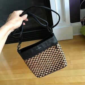 Pixie Mood Abstract Crossbody Bag, Adjustable Strap, Black, Tan, Purple